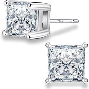 Elegant 6mm Sterling Silver Cubic Zirconia Square Stud Earrings for Men and Wome